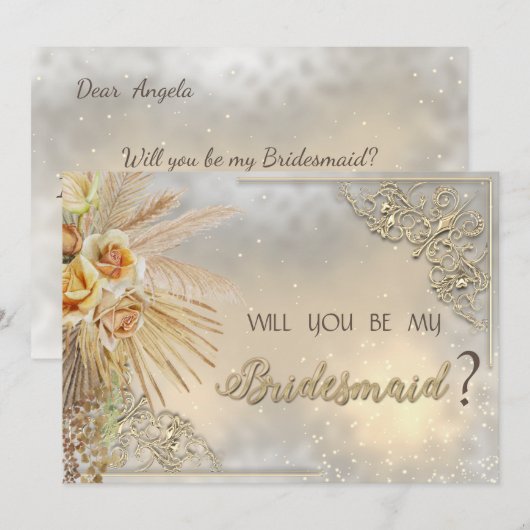 Invitation Élégant Chic Cœurs Dorés Fleurs Bohème (Devant / Derrière)