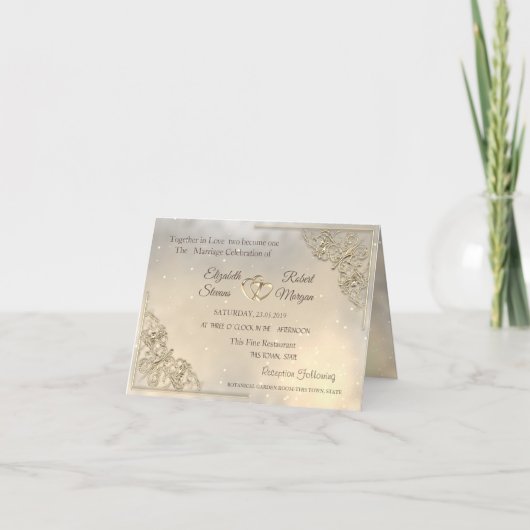 Invitation Élégant Chic Cœurs Dorés Mariage (Devant)