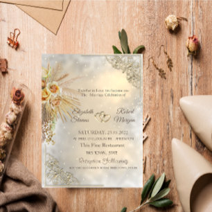Invitation Élégant Chic Cœurs Dorés Mariage Bohème Fleurs