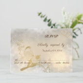 Invitation Élégant Chic Cœurs Dorés, Oiseaux RSVP (Debout devant)