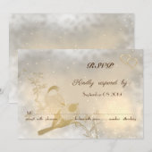 Invitation Élégant Chic Cœurs Dorés, Oiseaux RSVP (Devant / Derrière)
