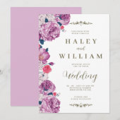 Invitation Élégant chic Dusty violet Mariage floral (Devant / Derrière)