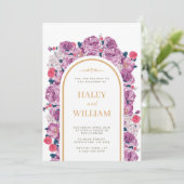 Invitation Élégant chic Dusty violet & or Mariage floral (Debout devant)