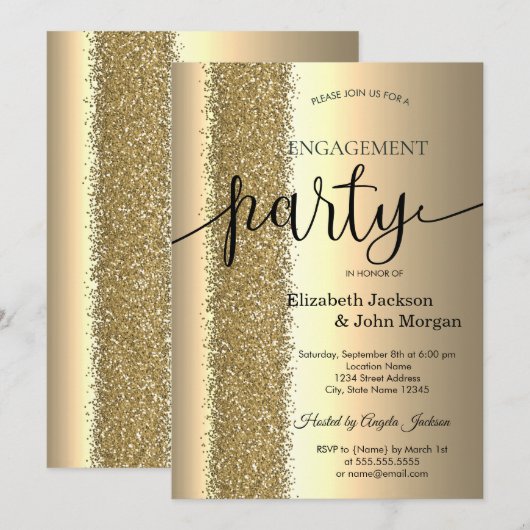 Invitation Élégant Chic Écriture Pailletée Or Mariage (Devant / Derrière)