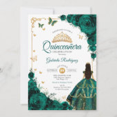 Invitation Élégant Chic Emerald Green Rose Gold Quinceanera (Devant)