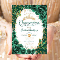 Élégant Chic Émeraude Vert Or Fleur Quinceanera
