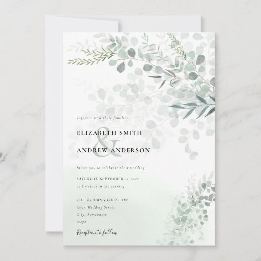 Invitation Élégant Chic Eucalyptus Botanique QR Code Mariage (Devant)