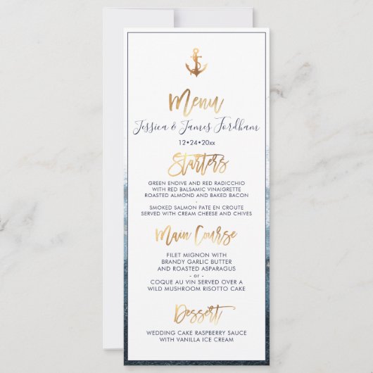 Invitation Elégant+Chic Faux Gold Ancre Menu (Devant)