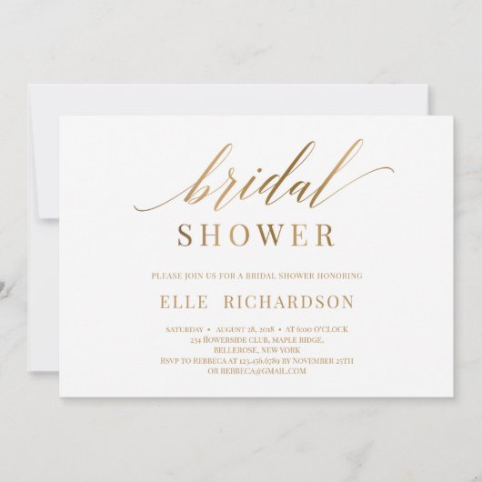 Invitation Elégant chic faux or calygraphie bridal douche (Devant)