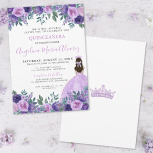 Invitation Élégant Chic Fleur Quinceanera Violet