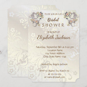 Invitation Elégant Chic Fleurs Damask Fête des mariées