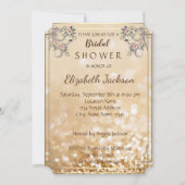 Invitation Elégant Chic Fleurs Glittery Bokeh Fête des mariée (Devant)