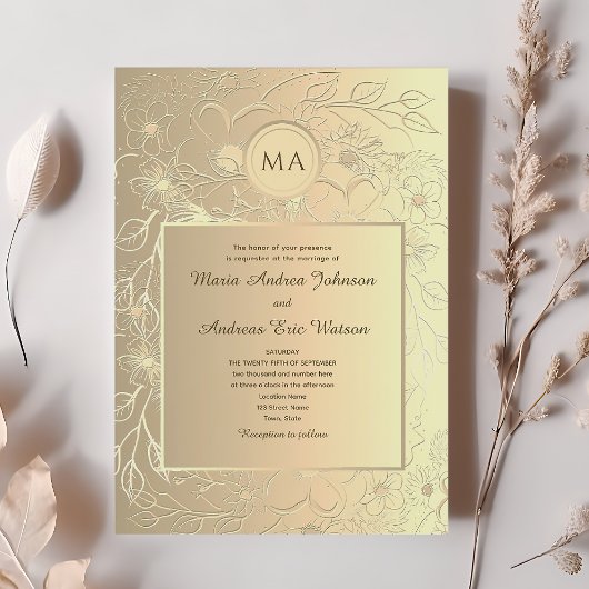Invitation Élégant Chic Fleurs Mariage Or