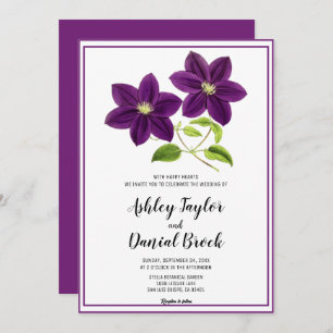 Invitation Élégant Chic Fleurs pourpres Rustique Mariage Flor