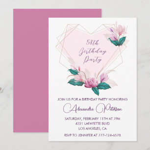 Invitation Élégant Chic Fleurs Roses 58ème anniversaire