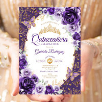 Elégant Chic Fleurs Violet Or Quinceanera