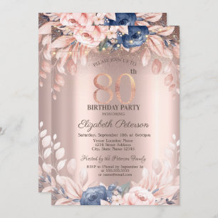 Invitation Élégant Chic Floral, String Lights 80e anniversair