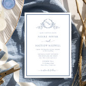 Invitation Élégant Chic Formal Monogramme Dusty Mariage bleu