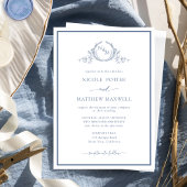 Invitation Élégant Chic Formal Monogramme Dusty Mariage bleu