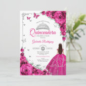 Invitation Élégant Chic Fuchsia Roses Roses Roses Rose Quince (Debout devant)