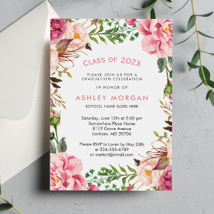 Invitation Élégant Chic Girly Floral Graduation Party