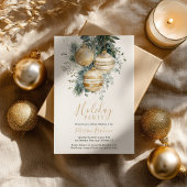 Invitation Elegant Chic Gold Baubles Greenery Christmas Party
