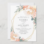 Invitation Élégant Chic Gold Blush Peach Mariage floral crème (Devant)