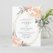 Invitation Élégant Chic Gold Blush Peach Mariage floral crème (Debout devant)