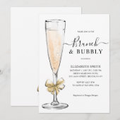 Invitation Elegant Chic Gold Brunch et Bubbly Fête des mariée (Devant / Derrière)