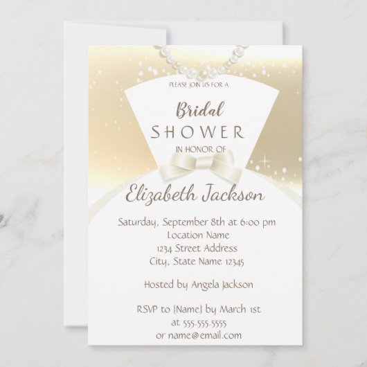 Invitation Elegant Chic Gold, Fête des mariées de robe de mar (Devant)