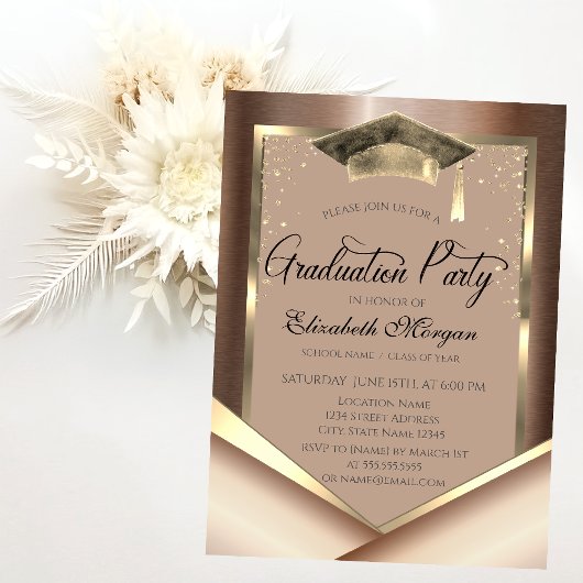 Invitation Elégant Chic Gold Frame Diamonds Graduation