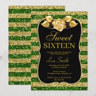 Invitation Elégant Chic Gold Green Parties scintillant Rose S