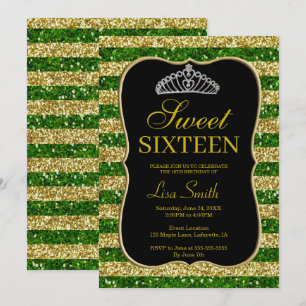 Invitation Elégant Chic Gold Green Parties scintillant Tiara 