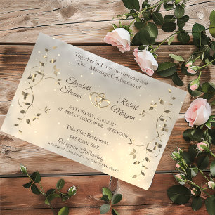 Invitation Elegant Chic Gold Hearts Leaves Wedding
