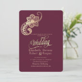 Invitation Elégant Chic Gold Paisley Burgundy Mariage (Debout devant)