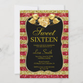 Invitation Elégant Chic Gold Red Parties scintillant Rose Swe (Devant)