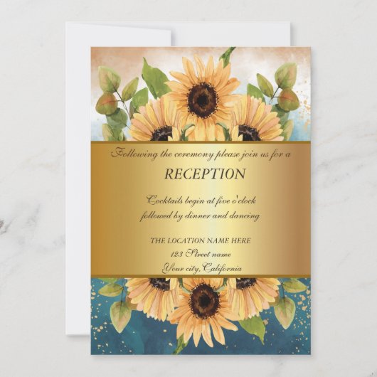 Invitation Elégant Chic Gold, Sunflower Mariage Réception (Devant)