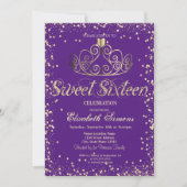 Invitation Élégant Chic Gold Tiara Diamonds Confetti Sweet 16 (Devant)
