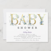Invitation Elégant Chic Gold Turquoise Blue Flowers Baby show (Devant)