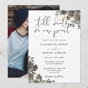 Invitation Élégant Chic Gothique Roses Floral Photo Mariage