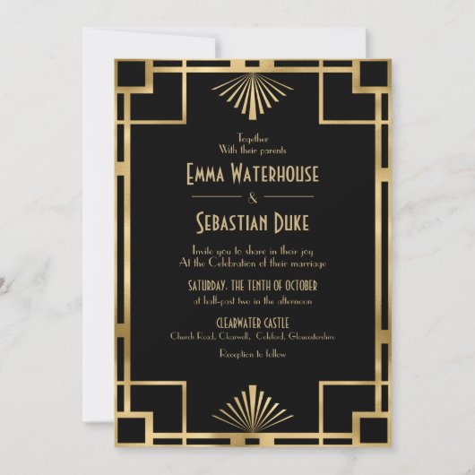 Invitation Élégant chic Great Gatsby Art Déco Mariage (Devant)