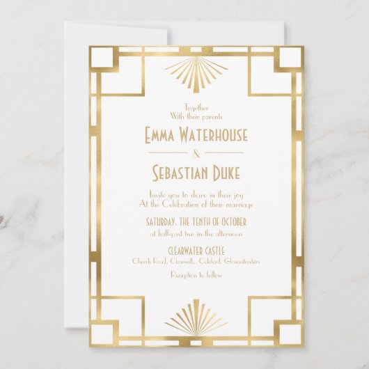 Invitation Élégant chic Great Gatsby Art Déco Mariage Invita (Devant)