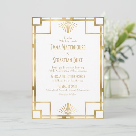 Invitation Élégant chic Great Gatsby Art Déco Mariage Invita (Debout devant)