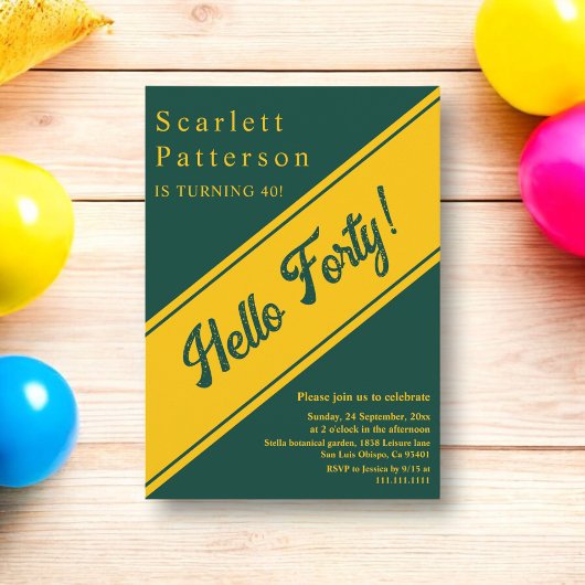 Invitation Elégant Chic Green Et Gold Luxury 40e anniversaire