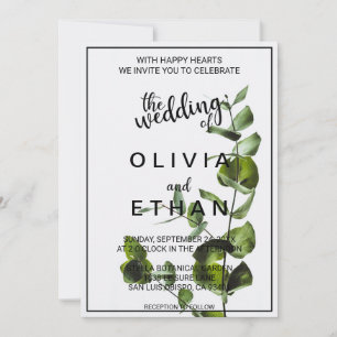 Invitation Élégant Chic Green Feuille Blanc Floral Mariage