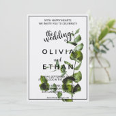 Invitation Élégant Chic Green Feuille Blanc Floral Mariage (Debout devant)