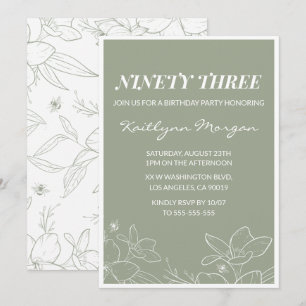 Invitation Elegant Chic Green Floral 93e anniversaire invitat