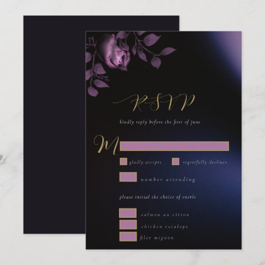 Invitation Élégant Chic Humeur Fleurie Mariage RSVP Violet Fo (Devant / Derrière)