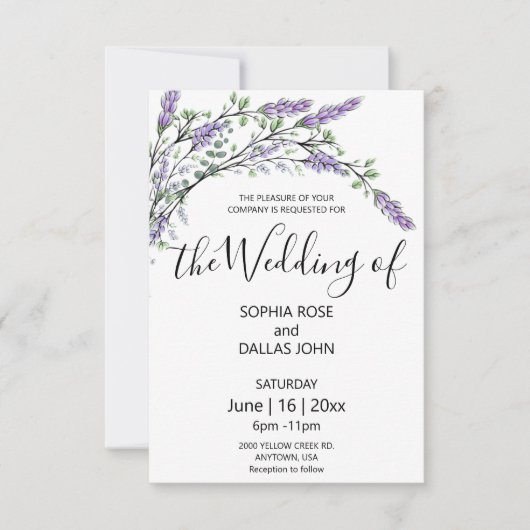 Invitation Élégant chic lavande eucalyptus Mariage (Devant)