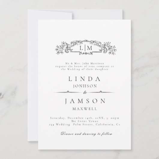 Invitation Élégant & Chic mariage monogramme de crête botaniq (Devant)